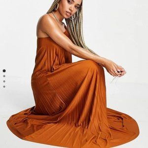 NWT ASOS DESIGN one shoulder scrunch elastic pleated maxi dress in rust